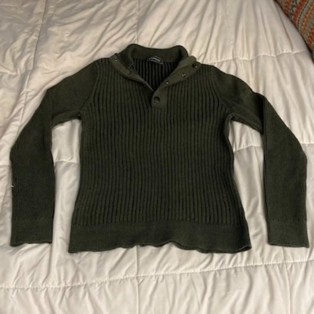 Express Quarter Zip and Snap Sweater Olive Green and Black Size Small